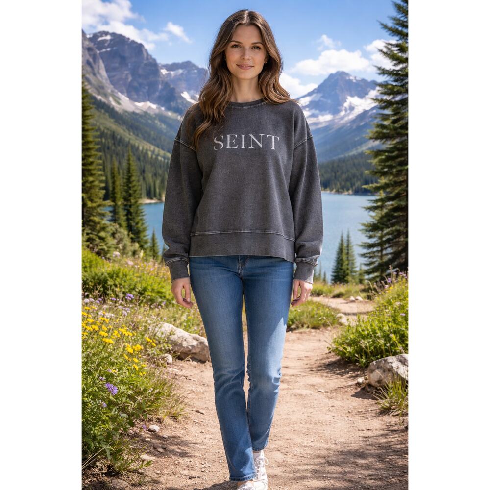 SEINT Acid wash gray black oversized sweatshirt M NEW